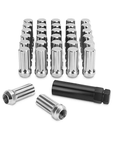SUCOSO M14x1.5 Lug Nuts,32pcs 14x1.5 Chrome Wheel Nuts with Socket Key, 2 inches Tall Spline Conical Seat for Ford F250 Chevy Silverado 1500 GMC Sierra 2500/3500 Ram 2500-Fits 8 Lug Aftermarket Wheels
