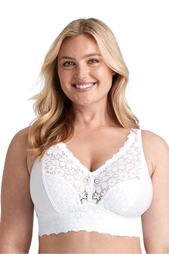 Miss Mary of Sweden Lace Dreams Non-Wired Longline Bra – Recycled Stretch Lace, Extra Support & Comfort 40C White