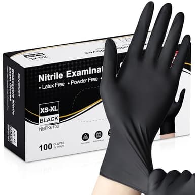 Schneider Nitrile Exam Gloves, Black Latex Free Powder Free Disposable Gloves for Medical, Cooking, Cleaning, and Food Prep (Large, 100)