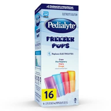 Pedialyte Electrolyte Solution Freezer Pops, Hydration Variety Pack— Grape, Blue Raspberry, Cherry, Orange, Pack of 16