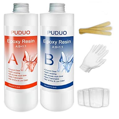 Epoxy Resin Casting and Coating Kit for Art, Jewelry, Crafts - 32 Oz | Bonus 4 pcs Graduated Cups, 3pcs Sticks, 1 Pair Rubber Gloves by Puduo