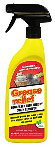Grease Relief Degreaser and Laundry Stain Remover (18 Oz.) - Heavy Duty Kitchen Cleaner Spray/Non Toxic Formula/All Purpose Degreaser for Stove Top, Oven, Grill, Car, Soil & Cloth Stains (524919)