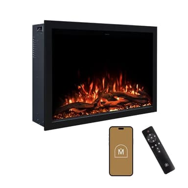 Modern Ember Highmark Traditional 38 Inch Built-in Smart Electric Fireplace Insert | Alexa/WiFi Enabled - Remote Included | Electric Firebox Heater with Multi-Color Flames | 1500W