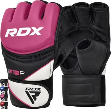 RDX MMA Gloves Grappling Sparring, Maya Hide Leather, Boxing Gloves Men Women Muay Thai Martial Arts Training, Half Finger Adjustable Mitts Wrist Support Kickboxing Cage Fighting Punching Bag Workout