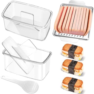 Musubi Press Mold Kit with Slicer for SPAM, 2 Pack Hawaiian Sushi Rice Press Maker for Onigiri (Non-Stick, Easy Clean)