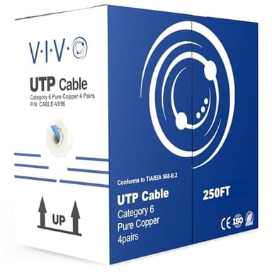 VIVO 250ft Bulk Cat6 Wire, Full Copper Ethernet Cable, 23 AWG, UTP Pull Box, LAN Network, Blue, CABLE-V016