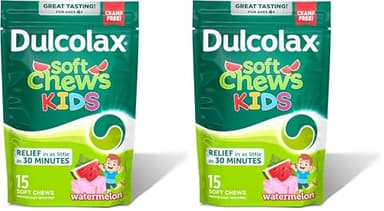 Dulcolax Kids Saline Laxative Soft Chews, Stimulant-Free Laxatives, Gentle Constipation Relief for Kids, Softens Stool, Watermelon Flavor, Magnesium Hydroxide 1200 mg, 15 Count (Pack of 2)