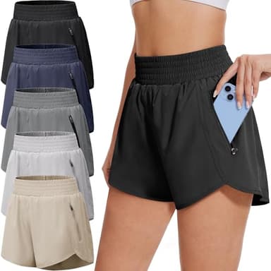 BALENNZ Women's 5 Pack Athletic Shorts with Zipper Pockets High Waisted Workout Gym Running Shorts,Medium