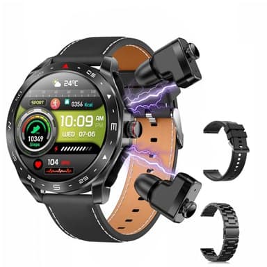 T95 Smart Watch with Earbuds for iPhone Android Smartphones 1.52 Inch Round Bluetooth Call Smartwatch Fitness Tracker All-in-one Smartwatches Long Time Standby TWS Music Watch for Men Women (Black)