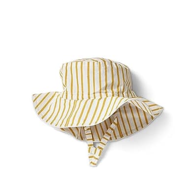 PEHR Baby Bucket Hat – Stripes Away Marigold (Unisex) | Organic Cotton Sun Hat with Strap | Soft Poplin Fabric | Broad Brim | Ethically Made | Machine Washable | 0-6 Months