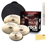 Zildjian A0801R A Family Rock Cymbal Pack Bundle with Cymbal Bag, Drumsticks, and Austin Bazaar Polishing Cloth