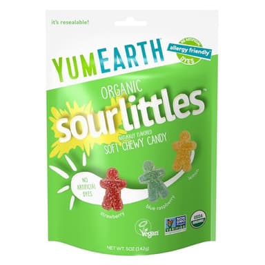 YumEarth Organic Sour Littles Chewy Candy - Allergy Friendly (Top 9 Free), No Artificial Dyes, Non GMO, Gluten Free, Vegan Candy Snacks - 5 Ounce Bag