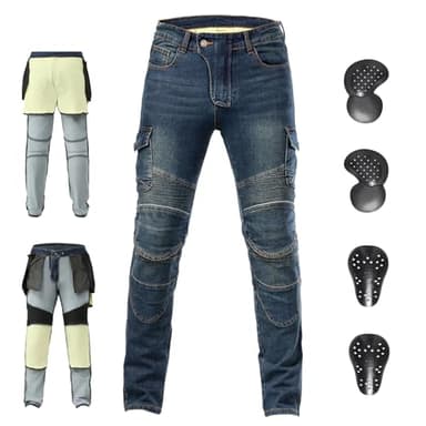 Motorcycle Pants with Aramid Lining CE Armored Motorcycle Jeans Protective Riding Jeans for Enhanced Safety,Blue,L=36W/31L