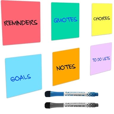Dry Erase Sticky Notes, Reusable 6-Pack (4x4”) – Mini Whiteboard Stickers with 2 Magnetic Fine-Tip Markers – Removable, No Residue – for Fridge, Office, Classroom & Home