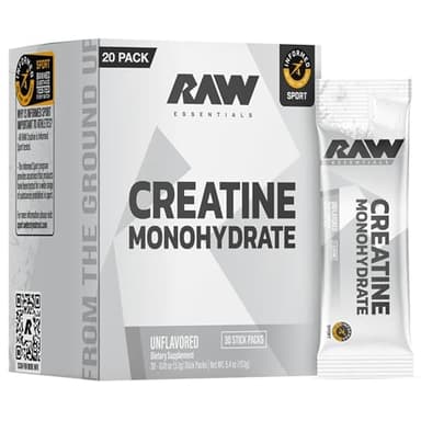 RAW Creatine Monohydrate to-Go Stick Packs, Unflavored – 5g Micronized Creatine Per Serving – Muscle Strength, Power & Recovery Support