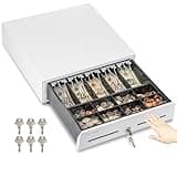 Volcora 16" Push Open Cash Register Drawer for Point of Sale (POS) System, Partial Removable White Heavy Duty Till with 5 Bills/8 Coin Slots, Key Lock and Double Media Slots
