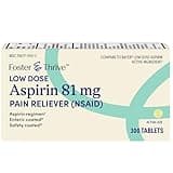 Foster & Thrive Aspirin Low Dose 81 mg, Enteric Coated Tablets, Doctor Recommended, Secondary Prevention of Cardiovascular Disease, 300 Coated Tablets