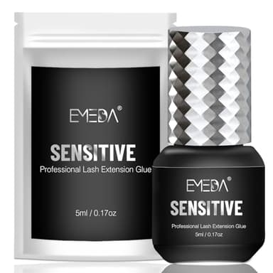 EMEDA Sensitive Eyelash Extension Glue 0.17fl.oz/5ml/1 Sec Drying Time/Retention – 5-7 Weeks/Black Adhesive/Professional Hypoallergenic Formaldehyde-Free Lash Extension Glue Supplies