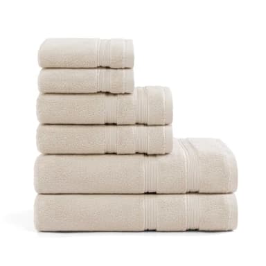Tommy Hilfiger - Bathroom Towel Set, Ultra-Soft & Quick-Dry with Zero Twist, 600 GSM Plush Cotton Towels (Harborside Solid Beige, 6 Piece)