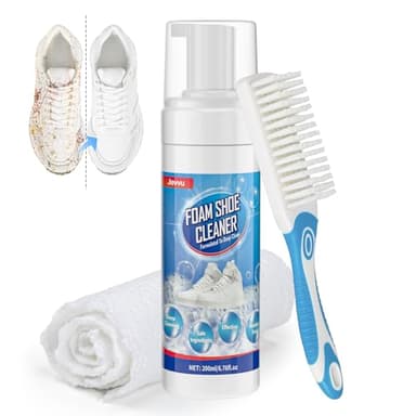 Jevvu Shoe Cleaner, 6.76fl.oz Sneaker Cleaner Foam for Removing Stains and Dirt, Shoe Cleaning Kit for White Shoes, Leather, Knit, Boots, Canvas, Fabric, Tennis