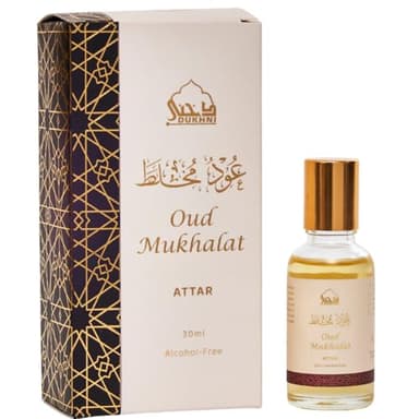 Dukhni Oud Mukhalat Attar Oil Arabic perfume oils for men and women, without alcohol | 30ml Pure roll on perfume, saffron oud oil | Eid, Ramadan, Umrah Haj Gifts, Islamic Fragrances