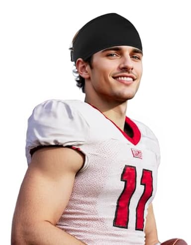 Skull Wrap Headband for Men and Women, Cooling Football Head Wrap, Wide Sweat Wicking Sports Sweatband - Keep Sweat Off Eyes (Black)