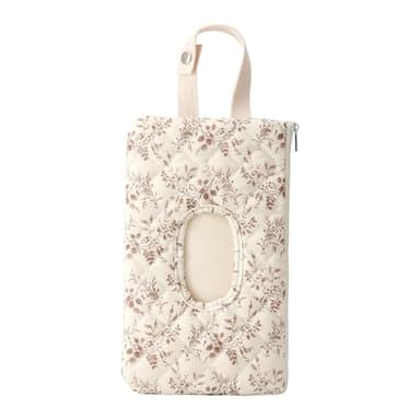 Quilted Baby Wipe Holder Quilted Wipe Pouch Portable Hanging Floral Wet Wipes Bag for Car, Stroller