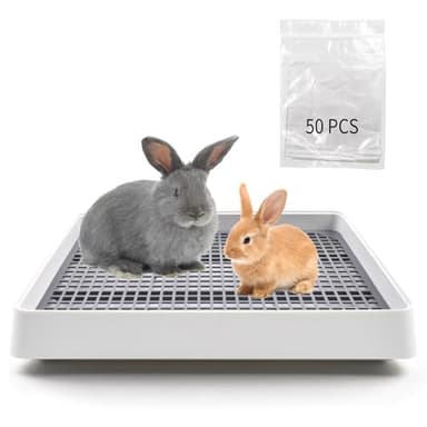 MUYG Large Rabbit Litter Box for Cage,Bunny Litter Box Grate Restroom with 50 Pcs Disposable Rabbit Cage Liner Guinea Pig Litter Pan with Grate Rabbits Litter Tray Pet Toilet for Rat Ferret Hamster