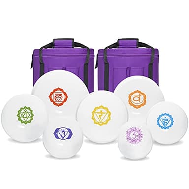 440HZ 6"-12" Set of 7 Paternoster Frosted Quartz Crystal Singing Bowl Set for Chakra Healing with 2 pcs Carrying Case