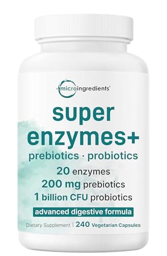Super Enzymes with Prebiotics & Probiotics, 240 Veggie Capsules | High Potency Digestive Enzymes For Women & Men | Probiotic, Bromelain, Psyllium Husk & More | Immune & Gut Health Support