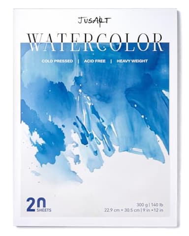 Jusart Watercolor Paper Pad 9"x12", 300gsm/140lb, Cold Press Water Color Paper, Acid-Free, for Wet & Dry Media, Watercolor, Gouache & Sketching, 20 Sheets, Perfect for Students and Artists