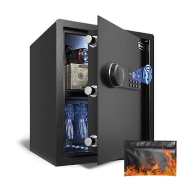 XDeer Biometric Safe with Fireproof Bag, Quick-Access Security Safe Box with Upgraded Personal, Steel Fingerprint Gun Safe for Jewelry, Cash, Documents-Home Security 1PCS(1.69 Cu.Ft+ Bag)