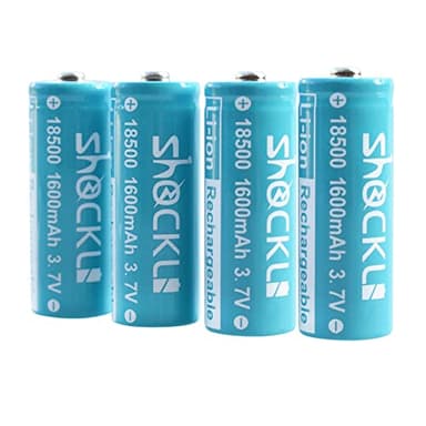 funkawa 18500 3.7V Rechargeable Batteries, Shockli 18500 3.7V Li-ion 1600mAh Rechargeable Battery with Button top- (4 Pack)
