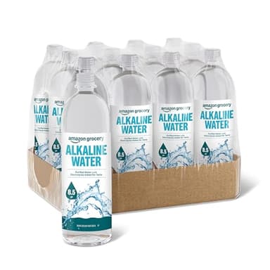 Amazon Grocery, Alkaline Water, 8.5 pH Purified Water with Electrolytes, 33.8 Fl Oz, 1L, Pack of 12