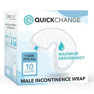 QuickChange Men's Incontinence Wrap, Maximum Absorbency Folding Pad Designed for Men with Reduced Mobility. Fits Inside Diapers or Briefs. (10 Count Trial Pack)