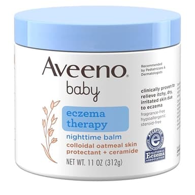 Aveeno Baby Eczema Therapy Nighttime Body Balm, Moisturizing Eczema Treatment, Ceramides, Triple Oat Complex, Soothes Dry, Itchy Skin, Hypoallergenic, Fragrance & Steroid Free, 11oz