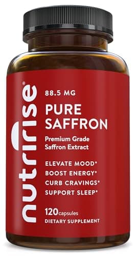 NutriRise Saffron Supplements 120 Capsules, 88.5mg Pure Extract - 4 Month Supply for Mood, Energy, Sleep, Stress & Cortisol Support - Non-GMO, Vegan & Gluten-Free for Women & Men