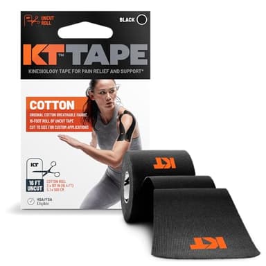 KT Tape, Original Cotton, Elastic Kinesiology Athletic Tape, 16’ Uncut Roll, Black