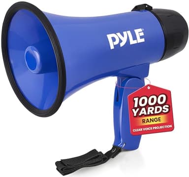 Pyle PMP21BL Portable Megaphone Speaker Siren Bullhorn - Compact and Battery Operated with 20 Watt Power, Microphone, 2 Modes, PA Sound and Foldable Handle for Cheerleading and Police Use, Blue