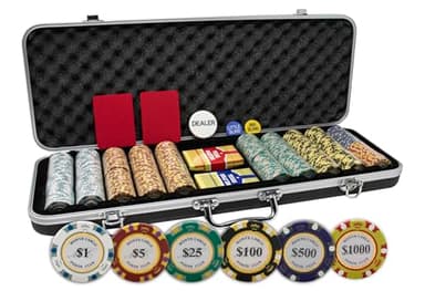 DA VINCI Monte Carlo Poker Club Set of 500 14 Gram 3 Tone Chips with Upgrade Ding Proof Black ABS Case, 2 Decks Plastic Playing Cards, 2 Cut Cards, Dealer and Blind Buttons