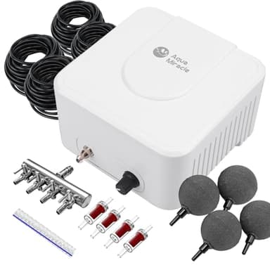 AquaMiracle All-in-One Koi Pond Aerator for Outdoor Ponds up to 3000 Gallons, Pond Air Pump Pond Aeration System with 4-Outlet Manifold Airline Tubing Air Stones Check Valves