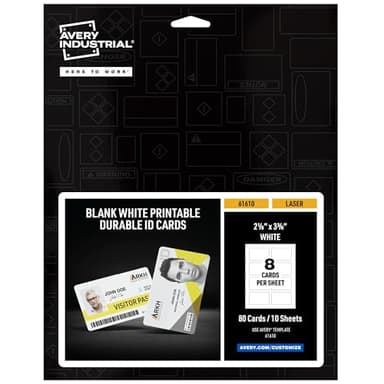 Avery Durable ID Cards, Laser Printable on Both Sides, Blank White, 80 Total, 2.125" x 3.375" (61610)
