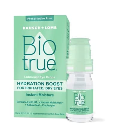 Biotrue Hydration Boost, Preservative-Free Eye Drops for Dry Eyes, Instantly Moisturizes, Rehydrates, Contact Lens Friendly, Refresh & Relieve Eye Irritation, 0.33 FL Oz (Pack of 1)