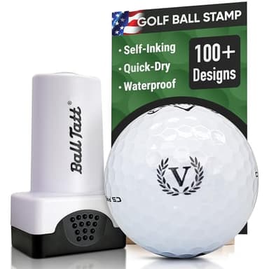 Ball Tatt - Golf Ball Stamp - Self-Inking Marker - Quick-Dry Permanent Marking Tool, No Leaks or Refills, Reusable & Waterproof Golfing Stamper - Ideal Gift for Golfers, Dads, Retirement (V Monogram)