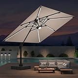 10x10 FT Cantilever Patio Umbrella with Led Lights Double Top Outdoor Square Heavy Duty Offset Umbrellas 360°Rotation Free-motion Track Tilt Windproof for Pool Deck Garden, Beige