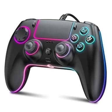 GUOC RGB Wired Controller for PS5/PS4 and PC with Hall Effect Joystick and Trigger, 3.5mm Audio Jack, Support Tubro/Macro Function, Adjustable Dual Vibration 6-Axis Motion Control Gamepad
