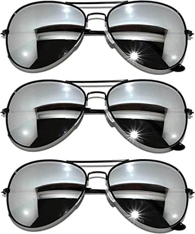 OWL 3 Pack Aviator Style Sunglasses Full Mirror Silver Lens Black Metal Frame