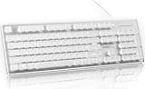 SEUNKWANG EWEADN GX710S Backlit Computer Keyboards, Wired USB Keyboard with White Backlit, Metal Panel, Plug and Play, Pudding Keycaps Full Size Quite Computer Keyboard for Win/PC/Laptop-White