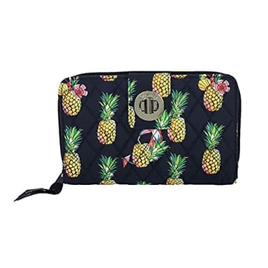 Vera Bradley Women's Pineapple Toucan Party Turnlock Wallet, RFID Blocking Signature Cotton Wallet, Large Capacity Travel Purse