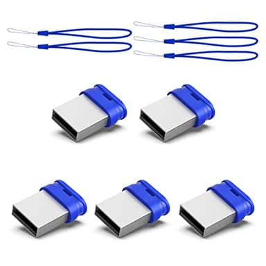 K&ZZ 64GB 5 Pack USB Flash Drives with Lanyard 64G Small USB Drive Ultra Fit Flash Drives Mini Thumb Drive 64 GB Micro USB 2.0 Pen Drive, Blue